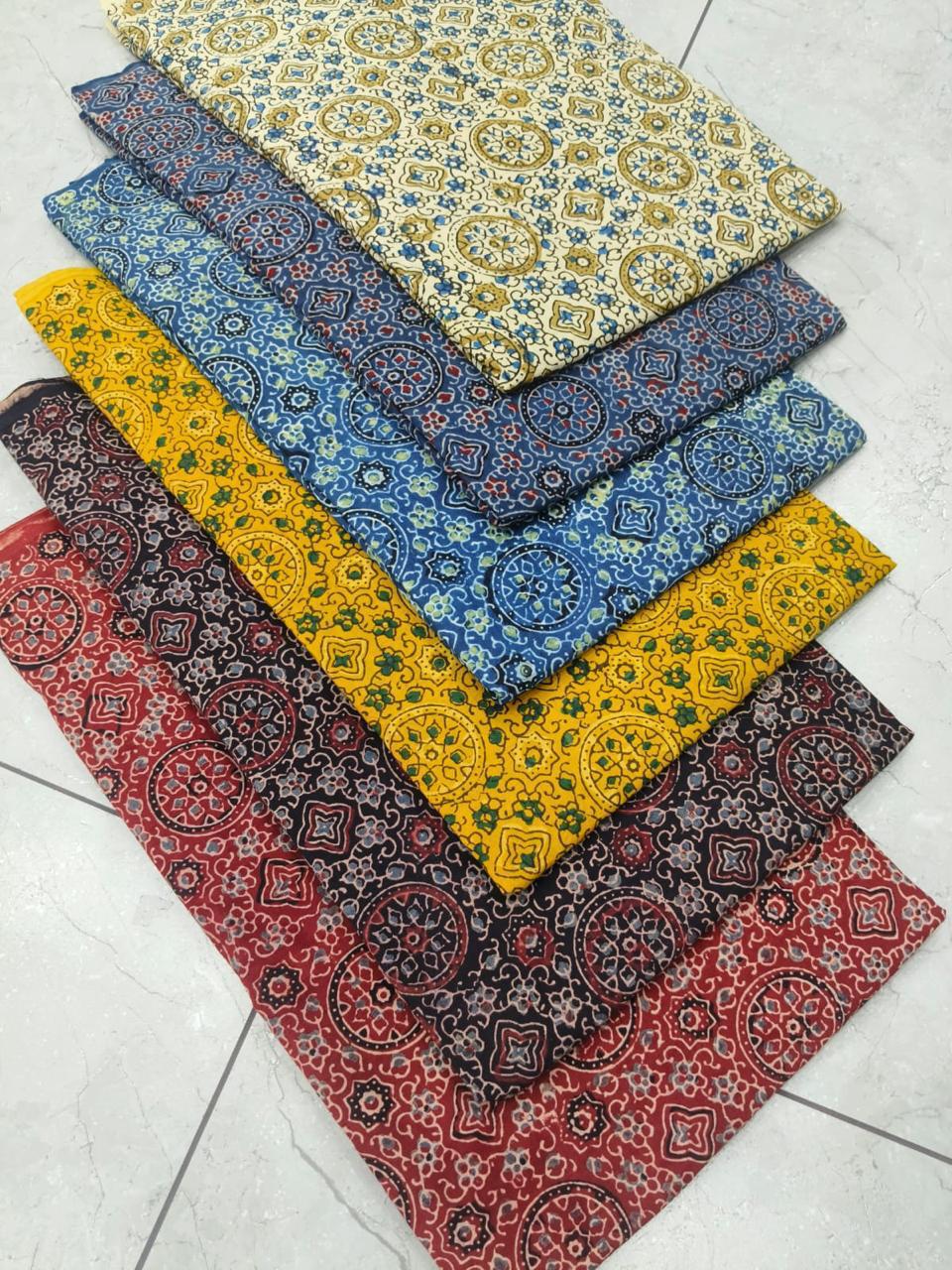 Ajrakh circular motif handblock printed pure cotton wholesale fabric featuring natural dyes and heritage craftsmanship — Fabtexs
